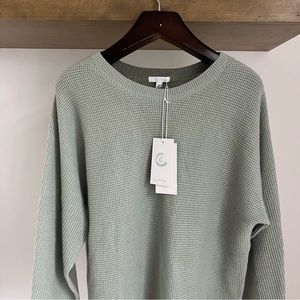 JOHNNY WAS CALME Green Color Block Cashmere Waffle Texture Sweater